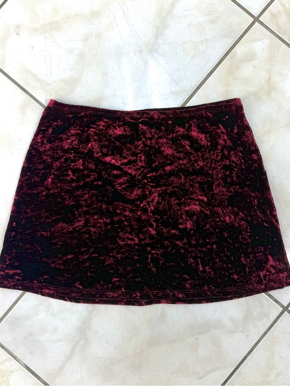 Vintage 90s Hot Topic Morbid Threads Crushed Velvet Burgundy Vampy Mini Skirt